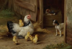 Edgar Hunt (British, 1876-1955) An unexpected intruder; Lunchtime, a pair each 23 x 30cm (9 1/16...
