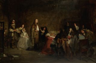 John Pettie, RA HRSA (British, 1839-1893) 'George Fox refusing to take the oath at Houlker Hall'