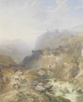 Thomas Miles Richardson Jnr., R.W.S. (British, 1813-1890) Figures on a road below Fort Leon, Sicily
