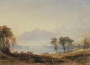 Anthony Vandyke Copley Fielding, P.O.W.S. (British, 1787-1855) Cattle on the shore of Loch Lomond