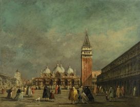 Manner of Antonio Canaletto St Mark's Square with figures in carnival costume, Venice