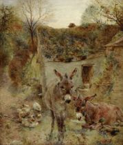 William Huggins (British, 1820-1884) Donkeys and ducks