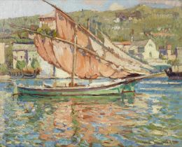 John Anthony Park (British, 1880-1962) Orange sails, Santa Margherita