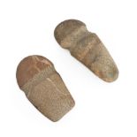 Two prehistoric grooved stone axe blades lg. 8, and 7 in.