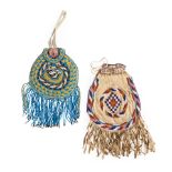 Two Apache beaded hide bags 10 x 6 and 8 1/2 x 5 1/2 in.