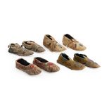 Four pair of Northern and Great Lakes moccasins lg. 11 1/2, 9 1/2, 8 3/4 and 8 1/2 in.