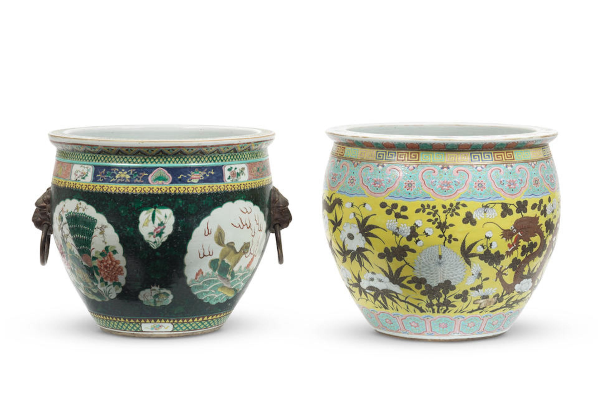 TWO FAMILLE ROSE 'ANIMALS' FISH BOWLS Late Qing Dynasty (2)