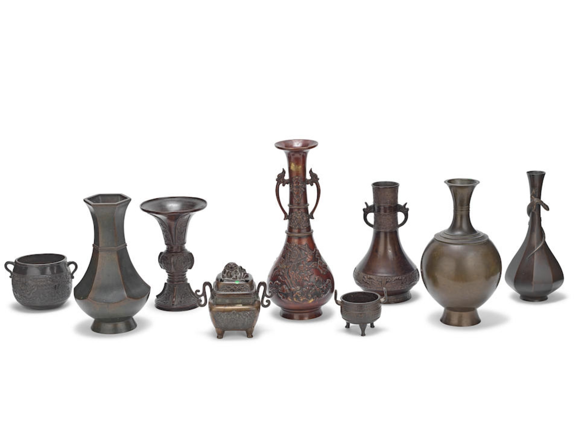 NINE VARIOUS JAPANESE BRONZE VESSELS 19th-20th century (10)