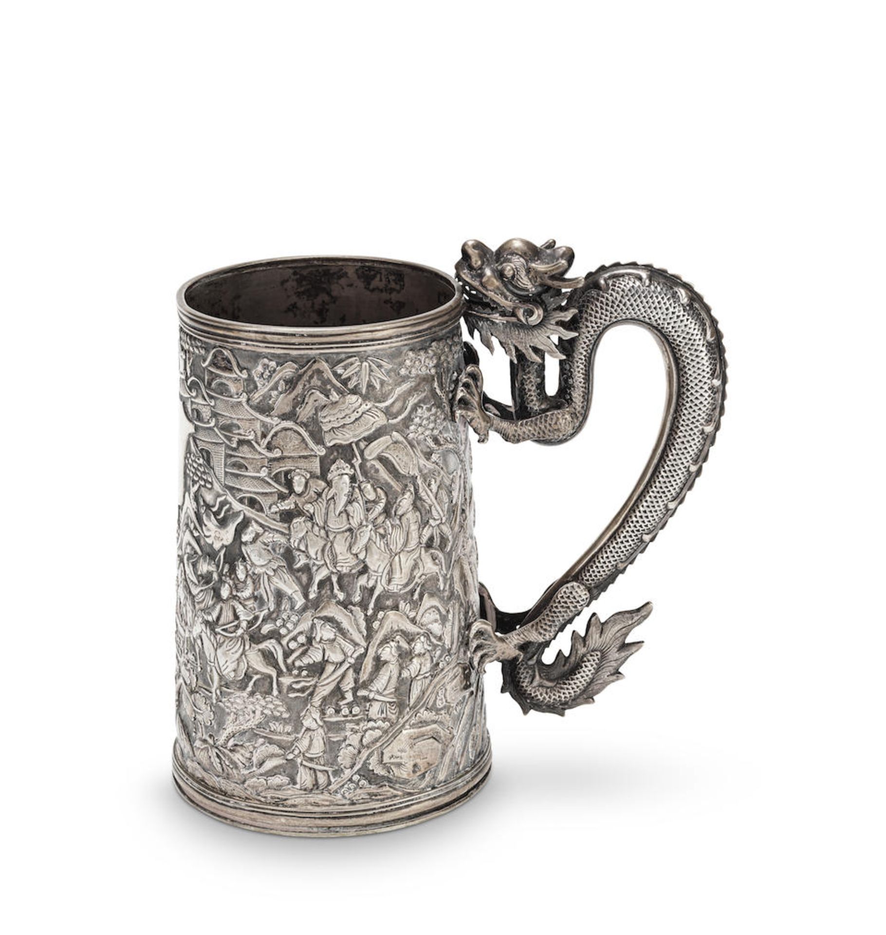 A CHINESE EXPORT SILVER TANKARD Circa 1870, marked LC, Leeching of Canton, Hong Kong and Shanghai