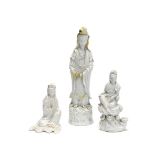 A GROUP OF THREE BLANC-DE-CHINE FIGURES OF GUANYIN 17th century and later (3)