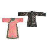 A PINK-GROUND SILK ROBE AND A BLACK-GROUND SILK ROBE Late Qing Dynasty (2)