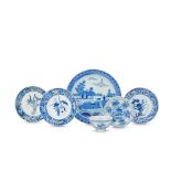 SIX VARIOUS BLUE AND WHITE DISHES AND A RETICULATED CUP Late Ming to Kangxi (6)