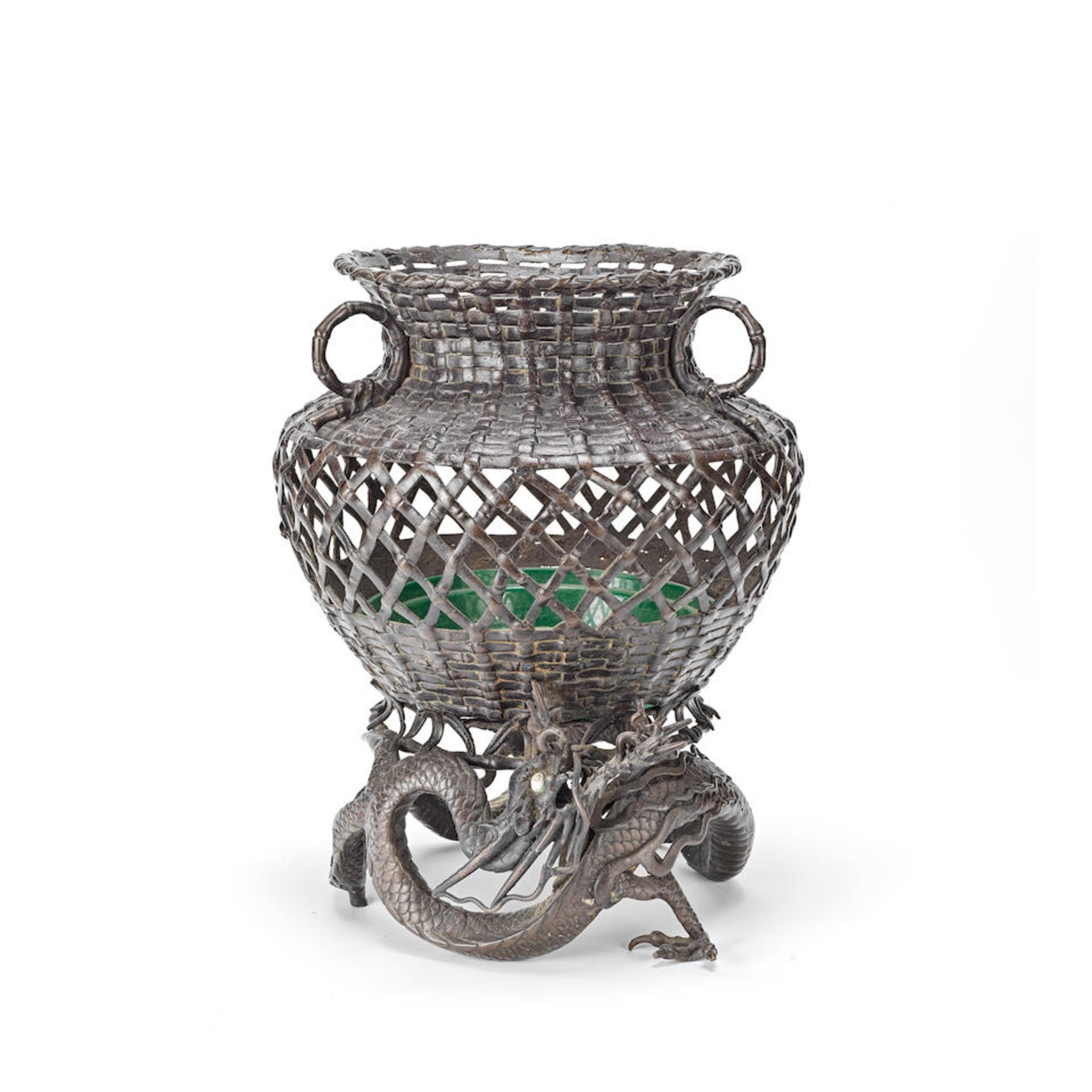 A LARGE JAPANESE BRONZE BASKET Meiji Period