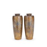 A PAIR OF INLAID BRONZE VASES Nogawa company mark, Meiji period (2)