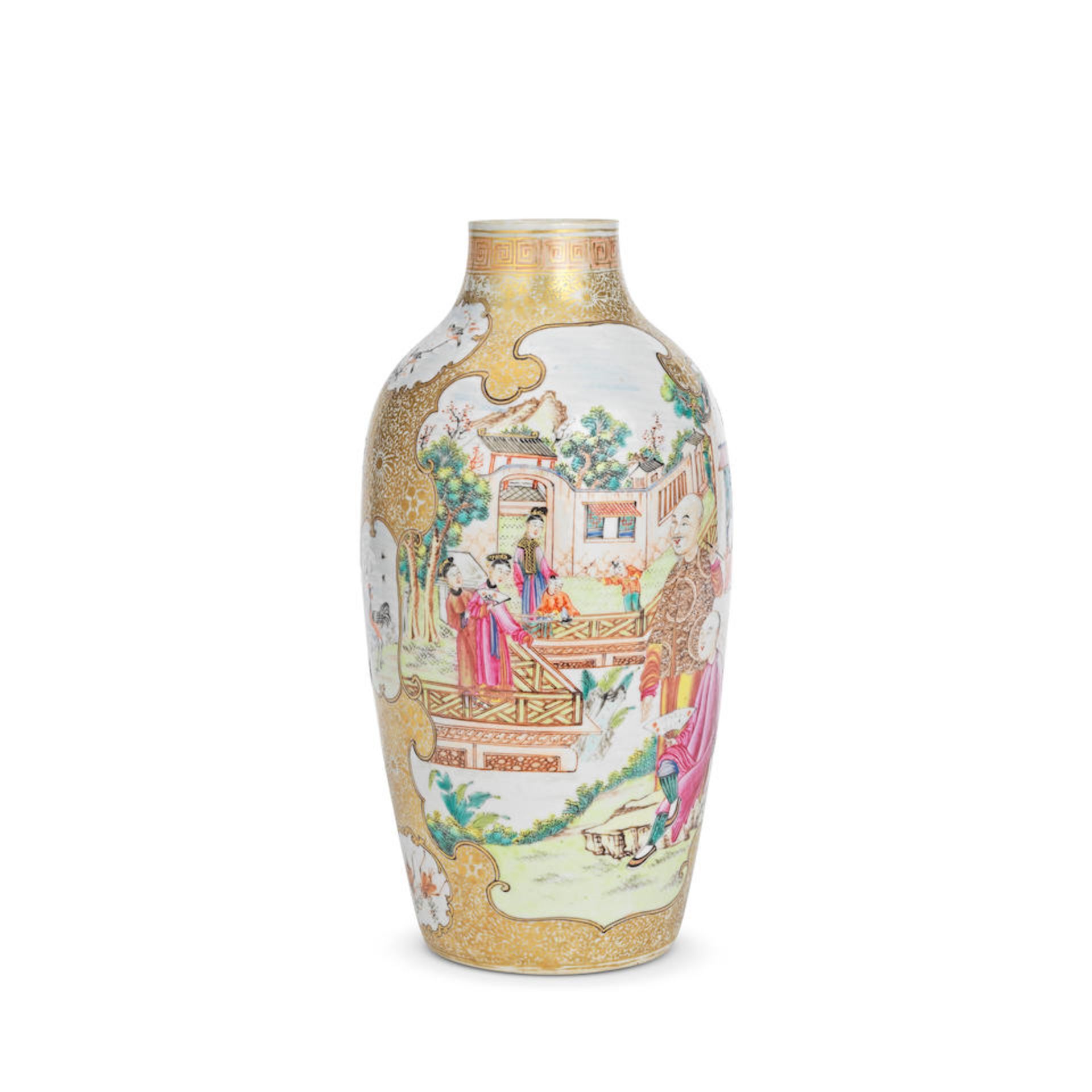 A FAMILLE ROSE GILT-DECORATED MANDARIN PATTERN VASE Qianlong - Bild 2 aus 3