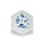 A BLUE AND WHITE 'KO-SOMETSUKE' HEXAGONAL DISH Tianqi