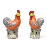 A PAIR OF FAMILLE ROSE STANDING MODELS OF COCKERELS 20th century (2)