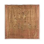 A VERY LARGE EMBROIDERED RED-GROUND 'BIRTHDAY' PANEL Late Qing Dynasty