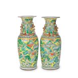 A PAIR OF FAMILLE VERTE YELLOW-GROUND 'WARRIORS' VASES 19th century (2)