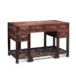 A BURL-INSET HONGMU PEDESTAL DESK, JIAJI'AN 19th century (4)