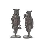 A PAIR OF BRONZE FIGURES Japan Meiji period, signed Genryusai Seiya (2)