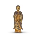 A LACQUERED AND GILT FIGURE OF MONK 18th/19th century