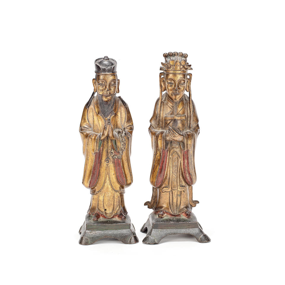 TWO GILT BRONZE DAOIST IMMORTALS 17th century (2)