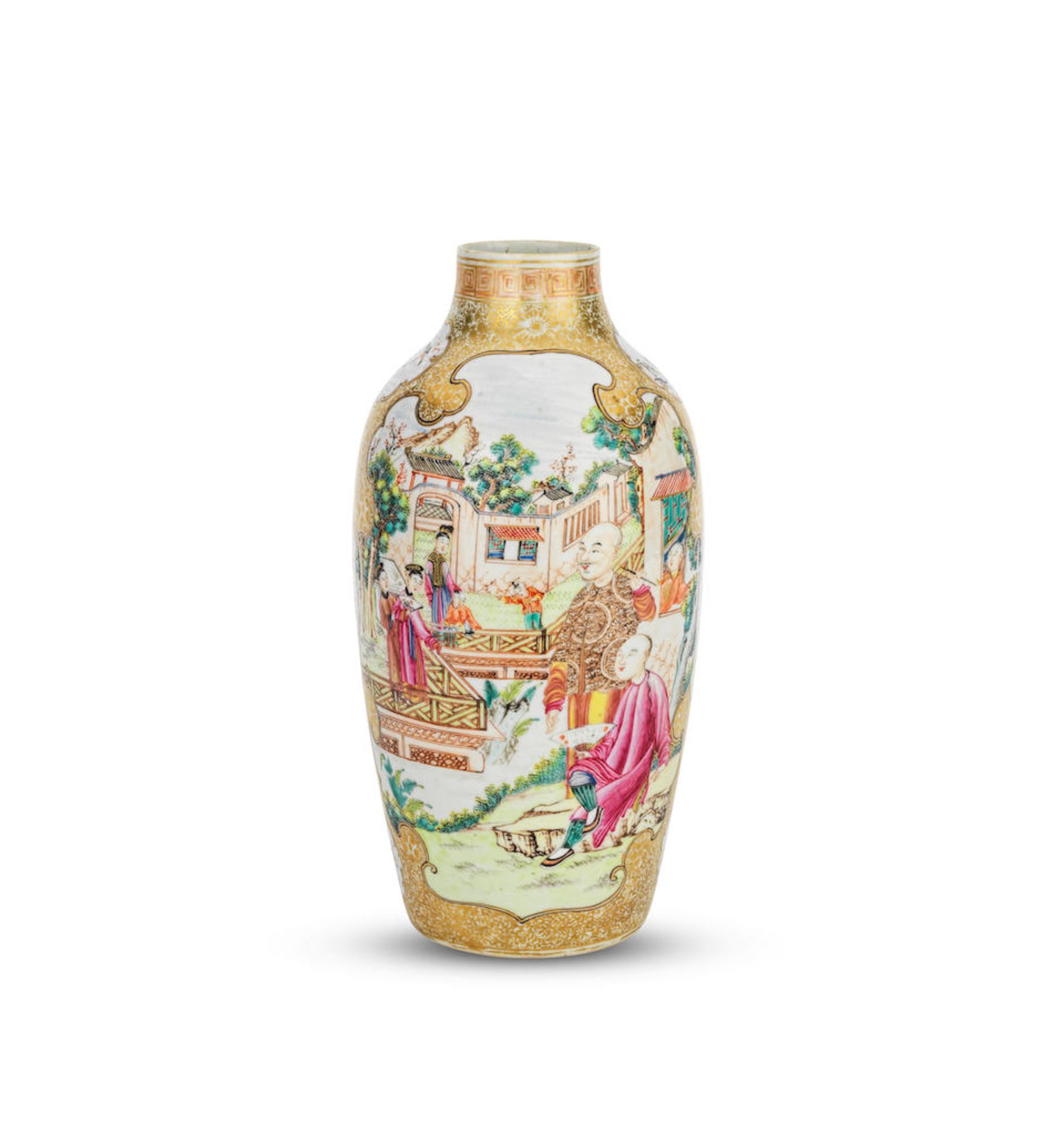 A FAMILLE ROSE GILT-DECORATED MANDARIN PATTERN VASE Qianlong