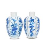 A PAIR OF BLUE AND WHITE HEXAGONAL JARS Kangxi (2)