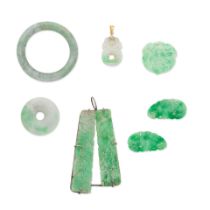 A GROUP OF JADEITE PENDANTS AND A SMALL BANGLE 20th century (8)