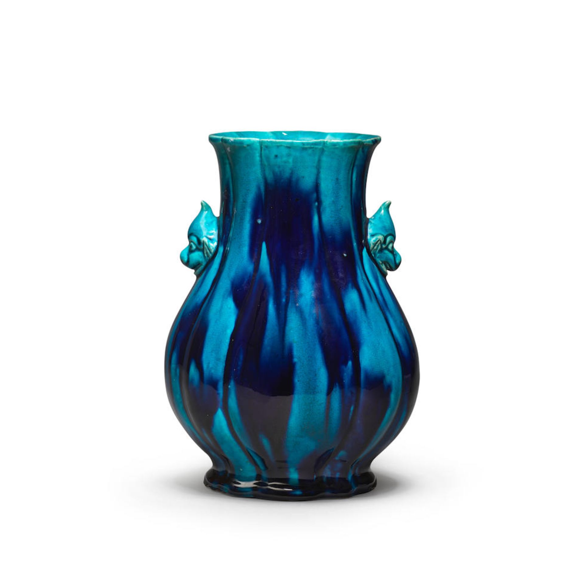 A TURQUOISE GLAZED FLOWER SHAPED VASE 19th century - Image 2 of 2