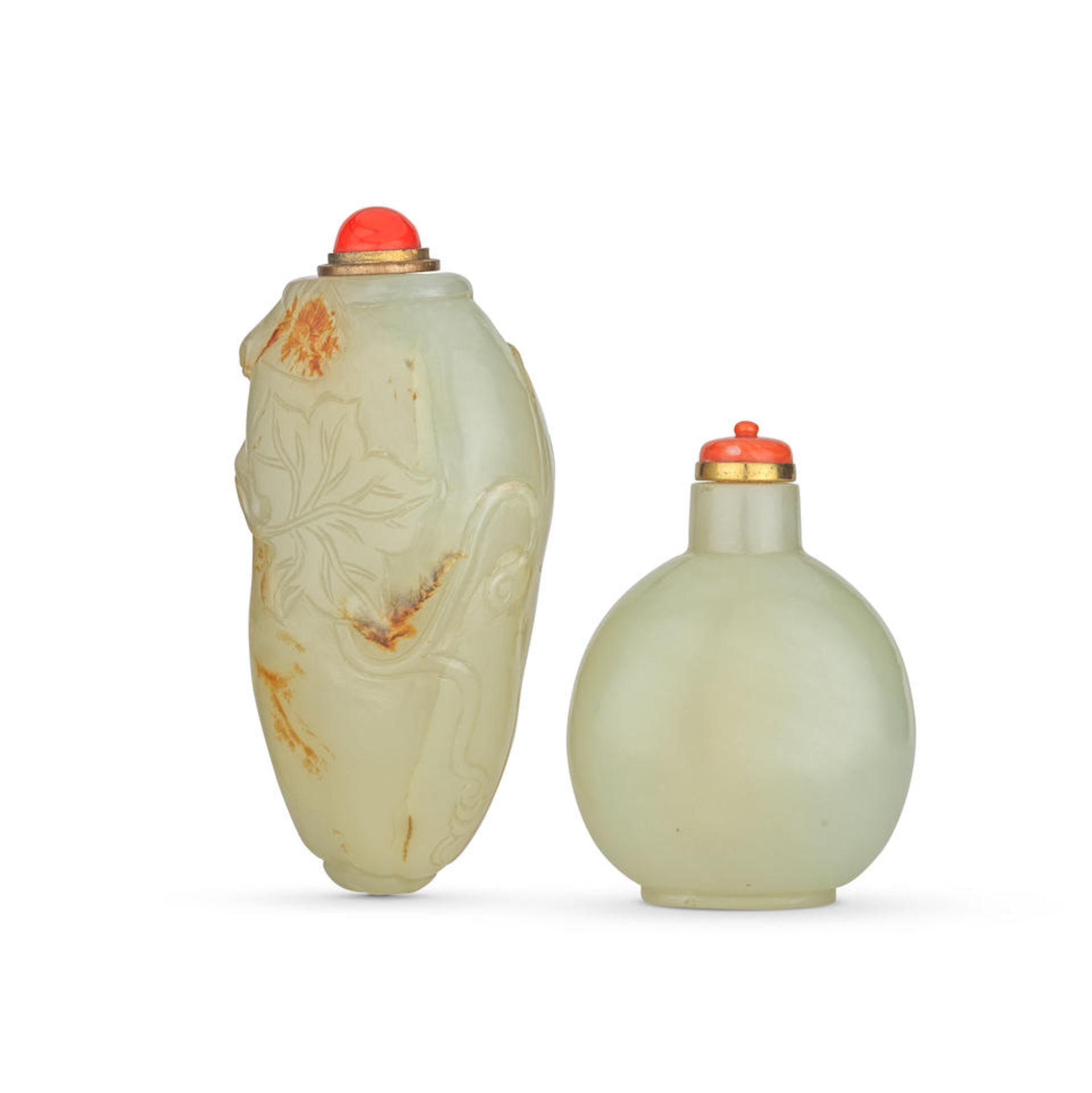 TWO PALE CELADON JADE SNUFF BOTTLES 19th century (4)