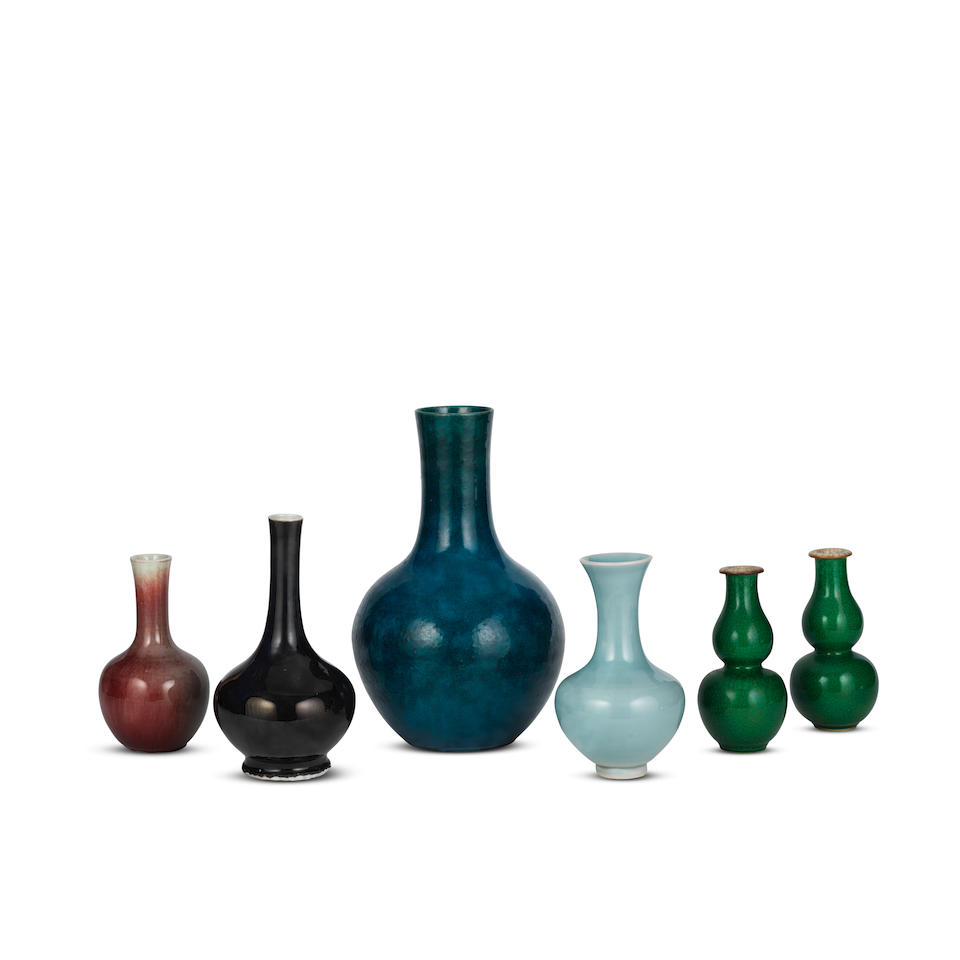 A GROUP OF SIX CHINESE MONOCHROME GLAZED VASES 18th/19th century (6)