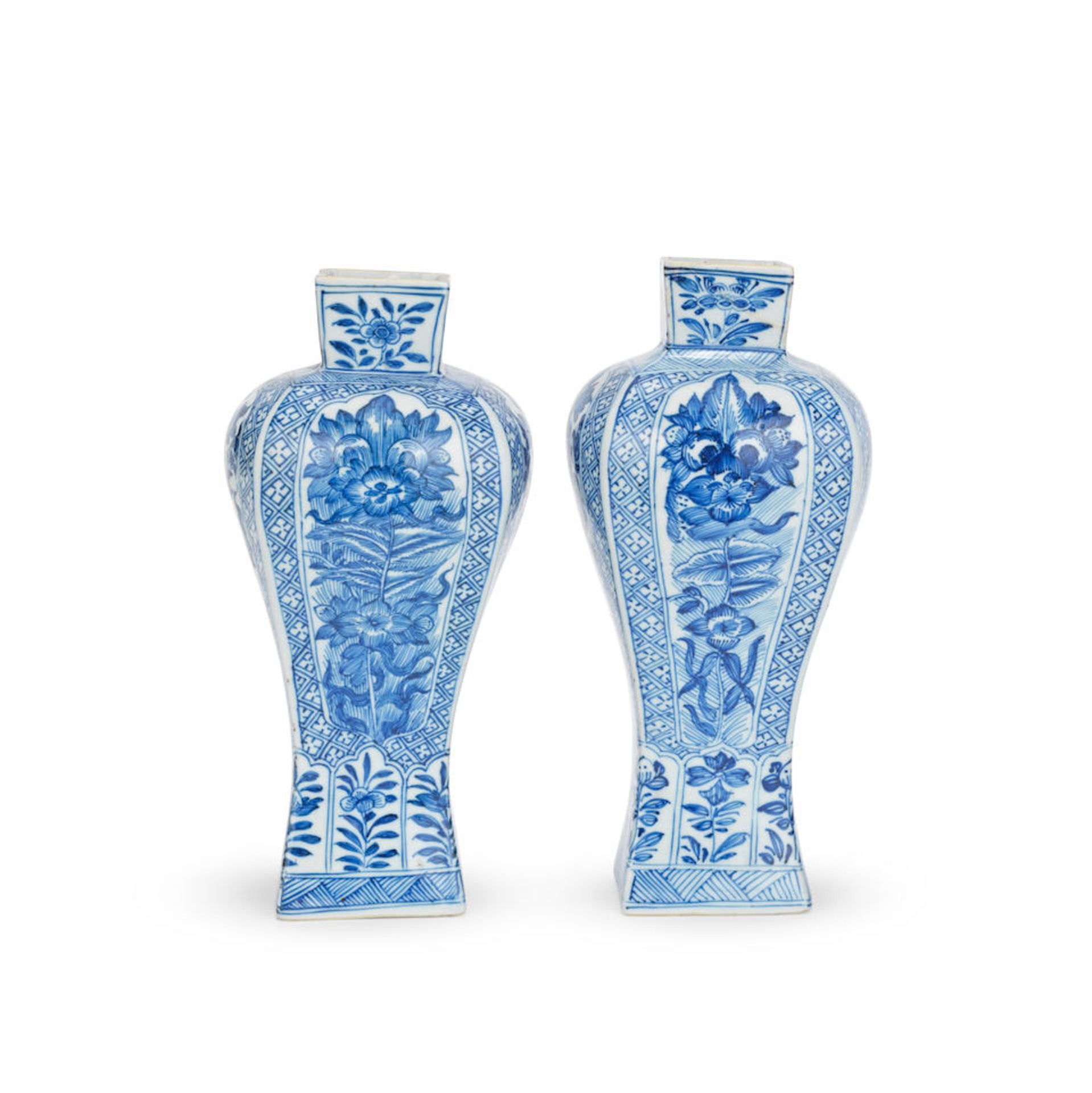 A PAIR OF BLUE AND WHITE SQUARE-SECTION VASES Kangxi (2)
