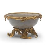 A LARGE CRACKLE-GLAZED ORMOLU-MOUNTED BOWL The porcelain Chinese, 18th century, the mounts Frenc...