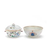 A FAMILLE ROSE ARMORIAL PUNCH BOWL AND A TUREEN AND COVER Qianlong (3)