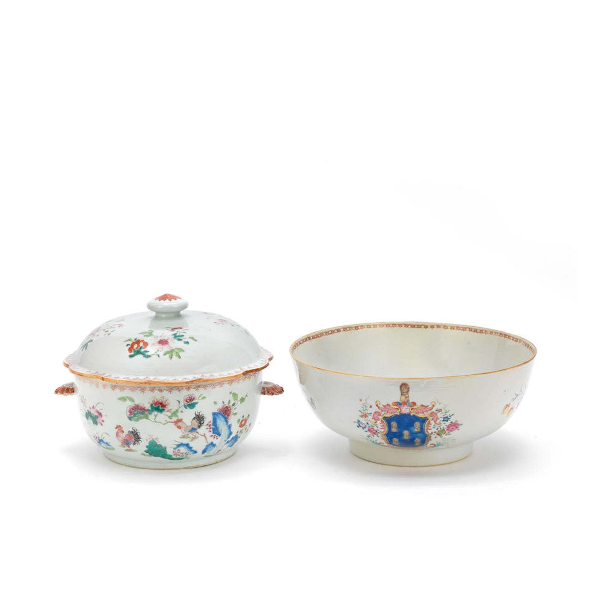 A FAMILLE ROSE ARMORIAL PUNCH BOWL AND A TUREEN AND COVER Qianlong (3)