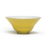 A SMALL YELLOW ENAMELLED OGEE-SHAPED AND FOLIATE-RIMMED BOWL Guangxu iron-red mark, Republic