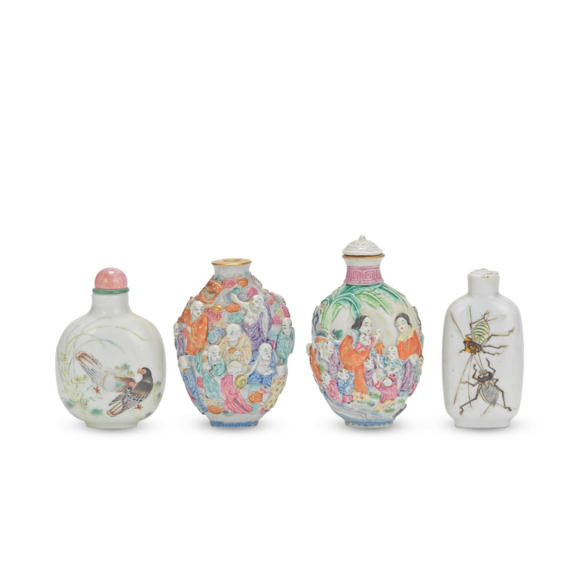 FOUR FAMILLE ROSE SNUFF BOTTLES Qing Dynasty (9)