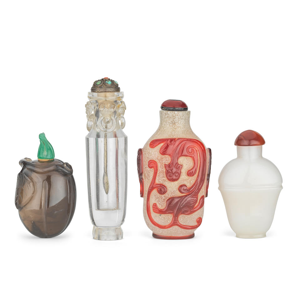 A GROUP OF FOUR CRYSTAL AND GLASS SNUFF BOTTLES 19th century (8)