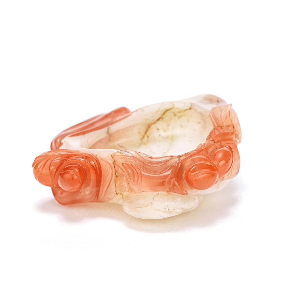 A CARNELIAN AGATE 'LINGZHI' WASHER 18th century (2)