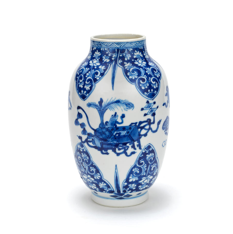 A BLUE AND WHITE 'SCHOLAR'S OBJECTS' VASE Kangxi