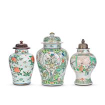 THREE FAMILLE VERTE BALUSTER VASES Shunzhi and 19th century (7)