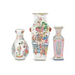 A GROUP OF THREE FAMILLE ROSE VASES 18th and 19th century (3)