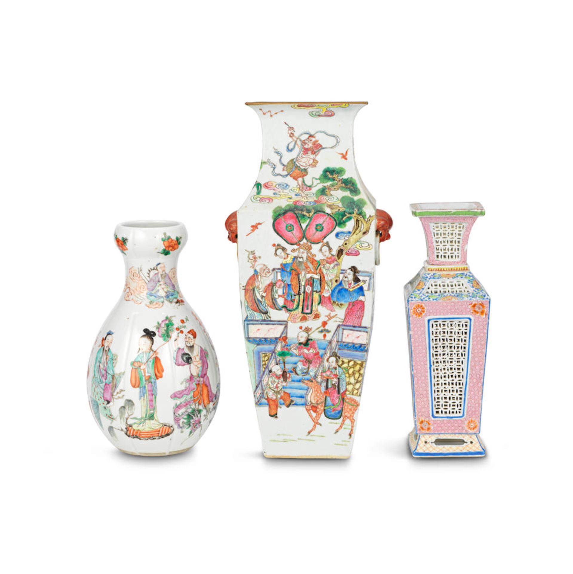 A GROUP OF THREE FAMILLE ROSE VASES 18th and 19th century (3)