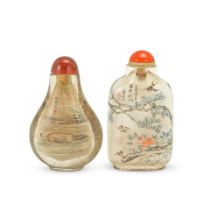 TWO INSIDE-PAINTED ROCK CRYSTAL SNUFF BOTTLES One signed Liu Shouben (1943-2022), the other Ye Z...