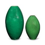 TWO GREEN-GLAZED SLENDER OLIVE-STONE-SHAPED VASES 18th/19th century (2)