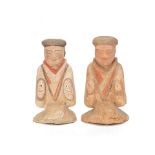 A PAIR OF PAINTED POTTERY FIGURES OF ATTENDANTS Han Dynasty (2)