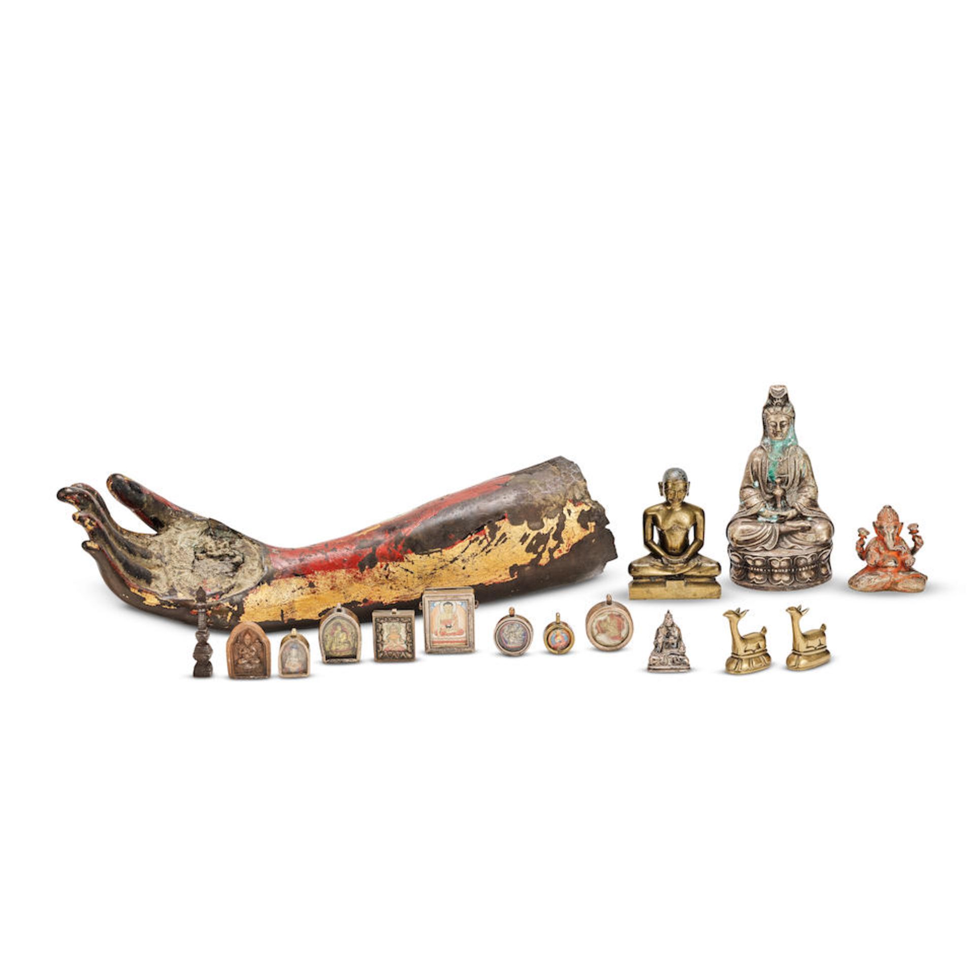 A LARGE GILT-LACQUERED BRONZE ARM FRAGMENT AND VARIOUS MINIATURES 18th/19th century and later