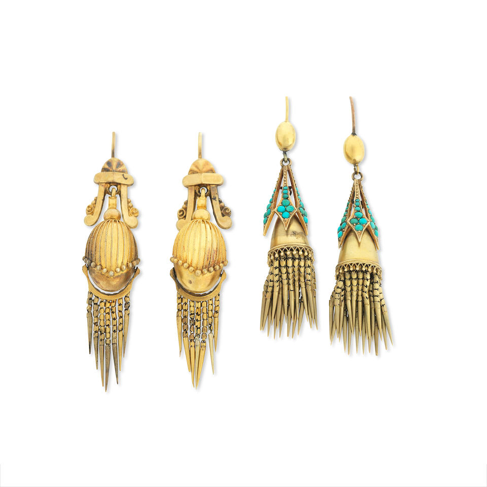 Two pairs of pendent earrings, circa 1860-1870 (2)